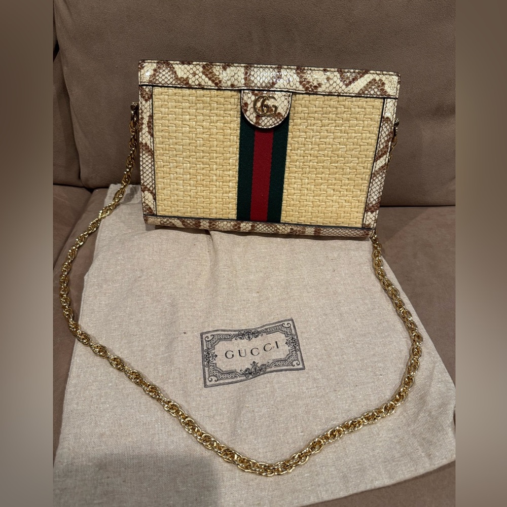 Authentic Gucci Ophidia Raffia Elaphe chain shoulder bag